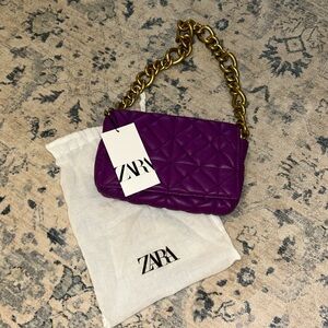 Zara quilted shoulder purse purple gold chunky chain